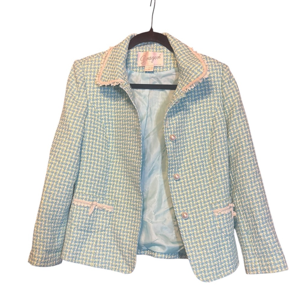Tweed Pastel Blue & Cream Women's Vintage Blazer